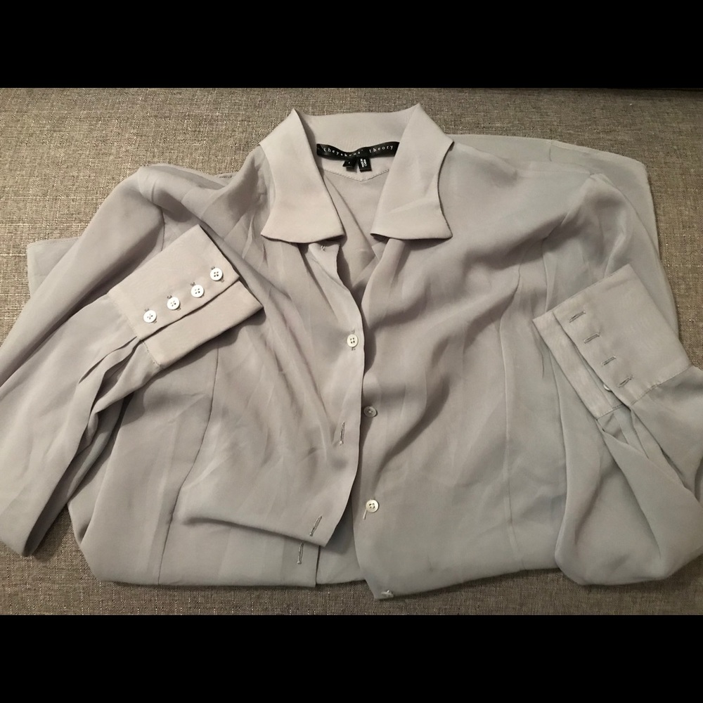 Theyskens Theory Long Sleeve Grey Silk Blouse